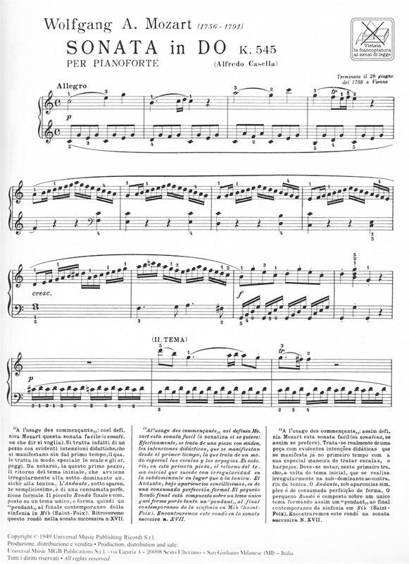 Sonata Kv 545 In Do - Per Pianoforte - pro klavír